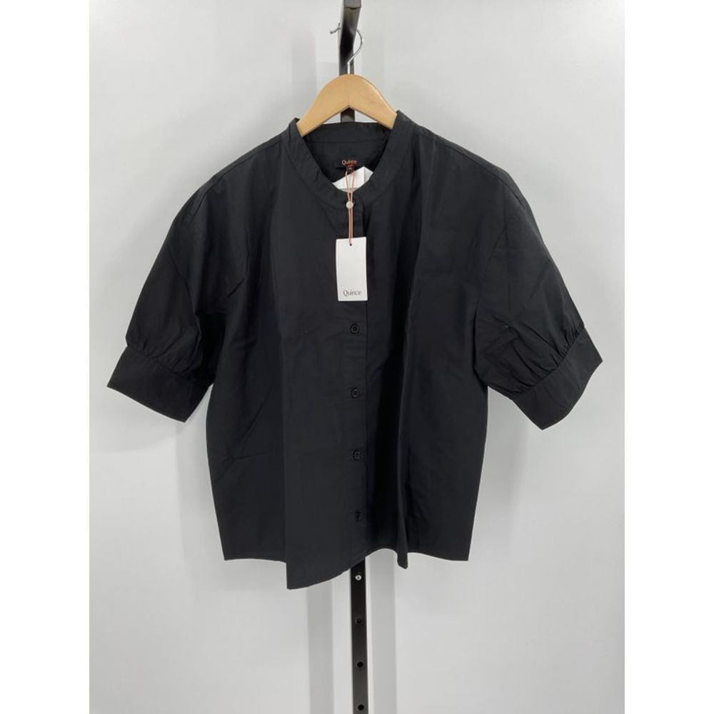 Quince Black Short-Sleeve Button Front Top